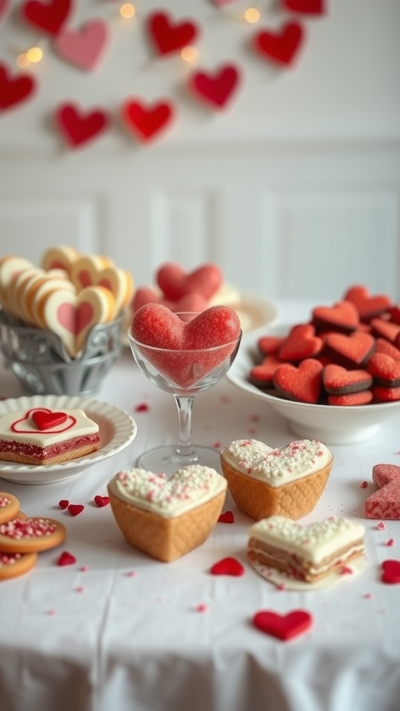 25 Lovely Valentine Baby Shower Ideas You’ll Love A beautifully arranged table with heart-shaped snacks for a sweetheart theme.