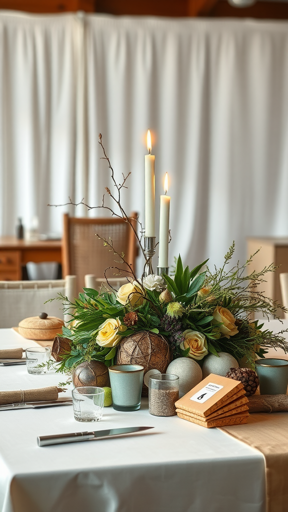 35 Earth Tone Wedding Ideas That'll Make Your Guests Go 'Wow!' (Don't Miss #10!) A beautifully arranged table centerpiece featuring flowers and earthy elements, perfect for an Earth Tone Wedding.
