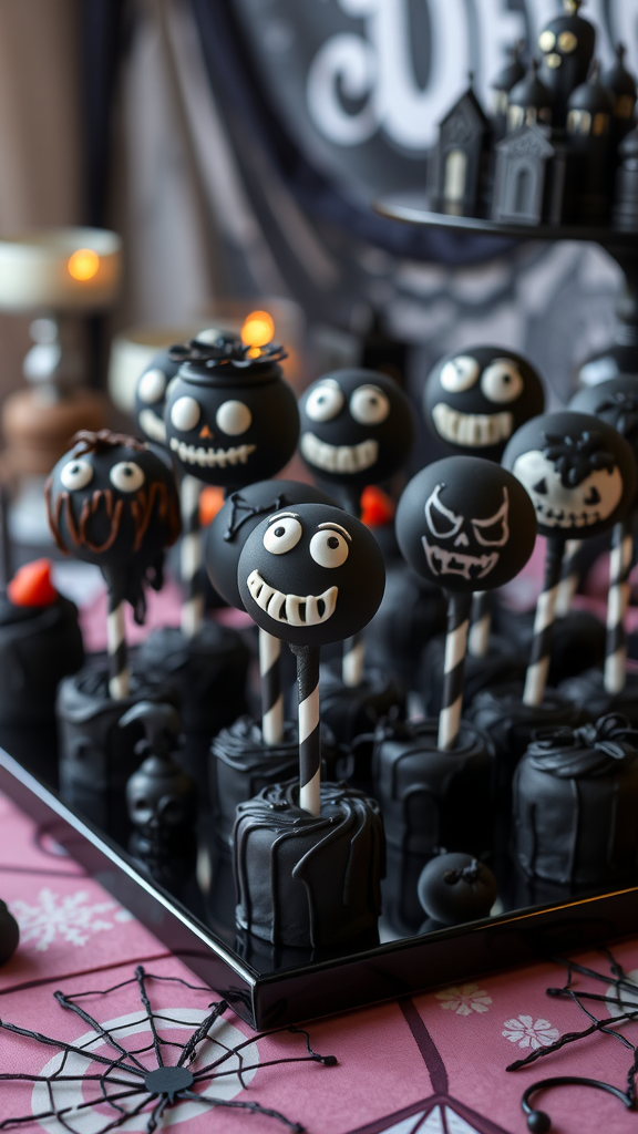 25 Enchanting Dark Romantic Wedding Ideas You’ll Love A display of whimsical dark-themed cake pops with spooky faces. Dark Romantic Wedding Ideas
