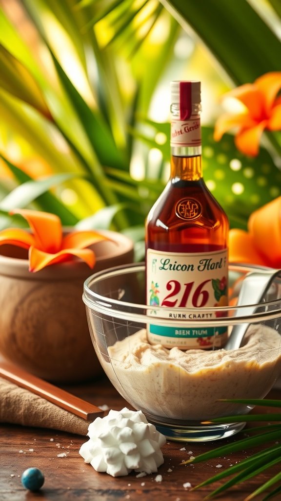 20 Delightful Luau Cake Recipes for Your Tropical Celebration A tropical luau cake with rum flavoring, showcasing the ingredients and vibrant decorations.