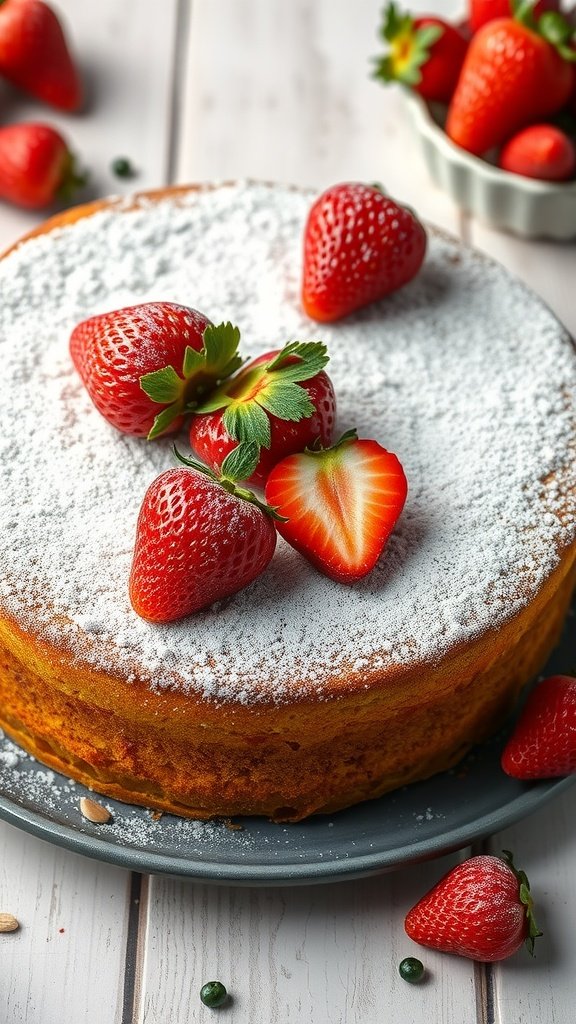 25 Irresistible Valentine’s Day Cake Ideas to Sweeten Your Celebration Almond Flour Strawberry Cake topped with strawberries and powdered sugar