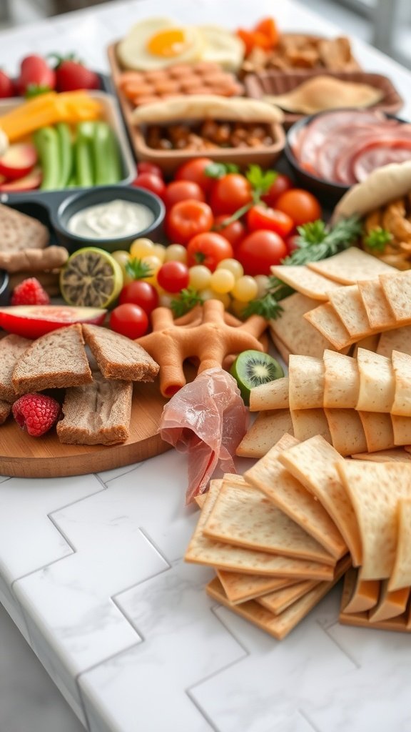 35 Stunning Grazing Table Ideas That Will Wow Your Guests (You Won't Believe #12!) A beautifully arranged grazing table featuring a variety of foods, including fruits, vegetables, cheeses, and meats.