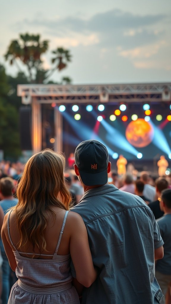 25 Creative Second Date Ideas That Will Leave a Lasting Impression (You’ll Love #8!) A couple watching a live music concert, enjoying the moment together.