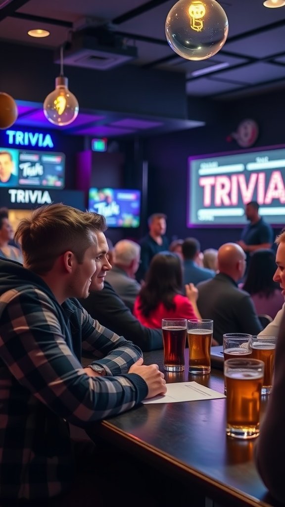 25 Creative Second Date Ideas That Will Leave a Lasting Impression (You’ll Love #8!) A lively bar during trivia night with people engaged in the game.
