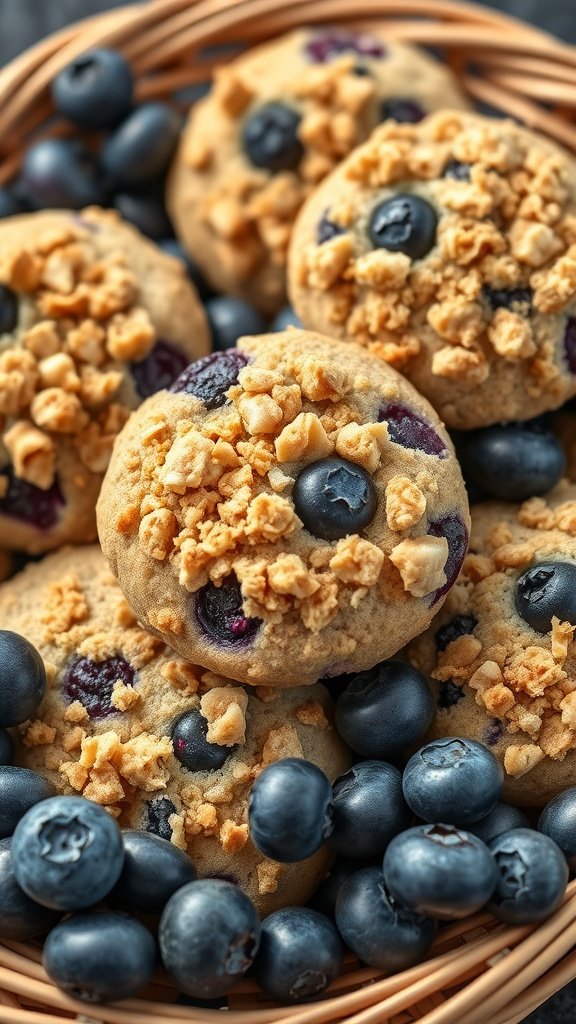 25 Delightful Easter Tea Party Cookies to Impress Your Guests Blueberry crumble cookies in a basket with fresh blueberries.