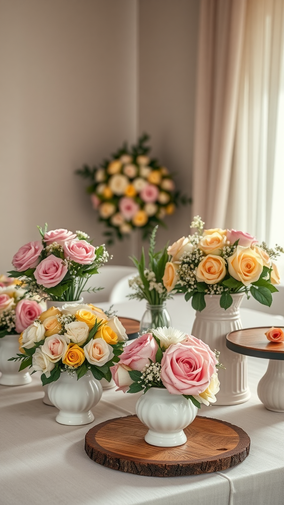 15 Stunning Cake Bouquet Flower Ideas for Your Next Celebration Colorful cake bouquet flowers arranged in decorative vases on a table.