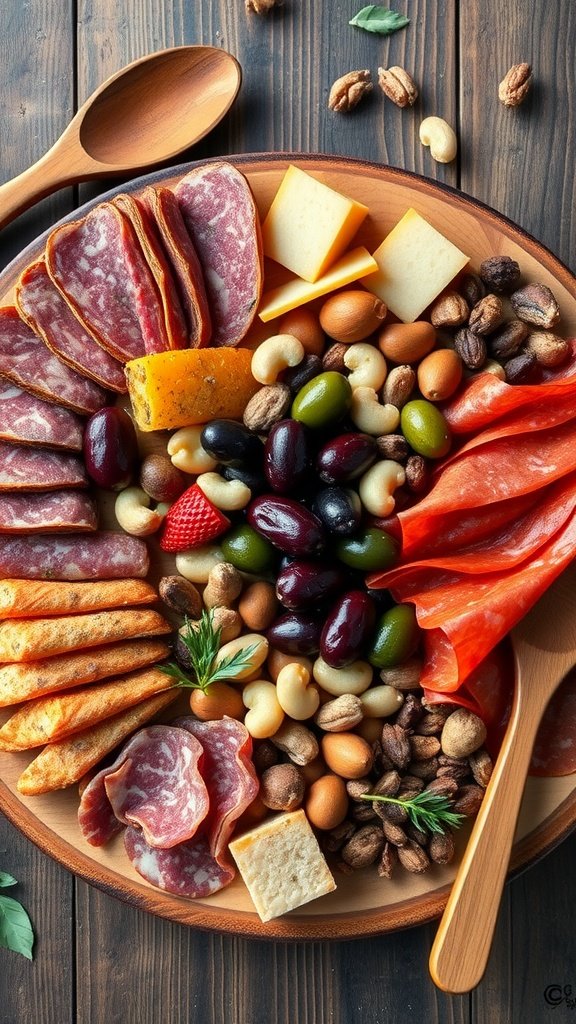 35 Stunning Grazing Table Ideas That Will Wow Your Guests (You Won't Believe #12!) A colorful charcuterie board featuring cured meats, cheeses, nuts, olives, and strawberries.