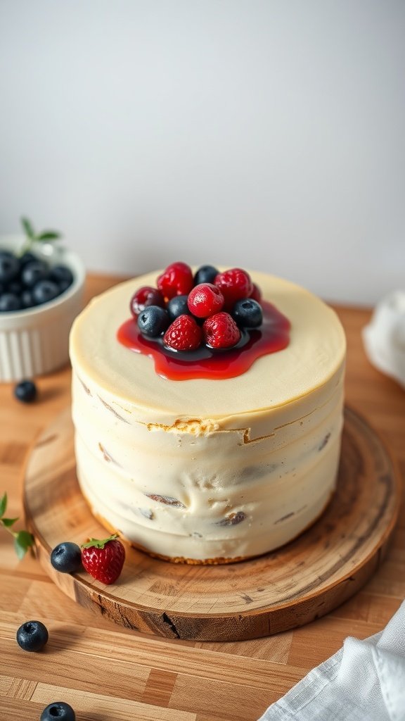 35 Enchanting Forest Wedding Cake Recipes for Your Dream Celebration A beautiful cheesecake topped with a vibrant berry compote, perfect for forest wedding celebrations.