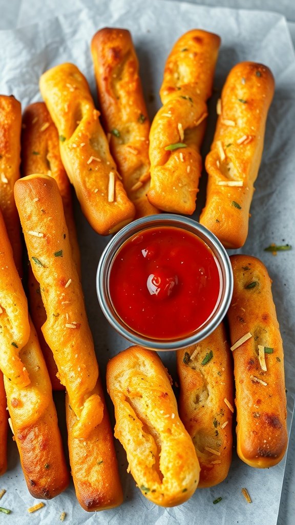 35 Irresistible Valentine’s Day Food Ideas to Celebrate Your Love Cheesy garlic breadsticks with a bowl of marinara sauce