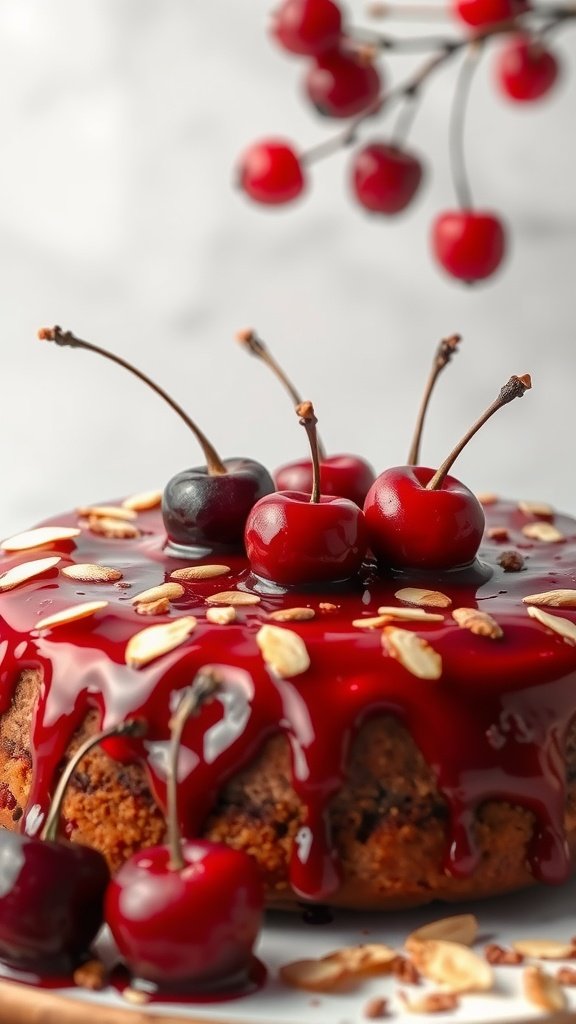 25 Irresistible Valentine’s Day Cake Ideas to Sweeten Your Celebration A beautifully decorated Cherry Almond Cake topped with cherries and almond slices.