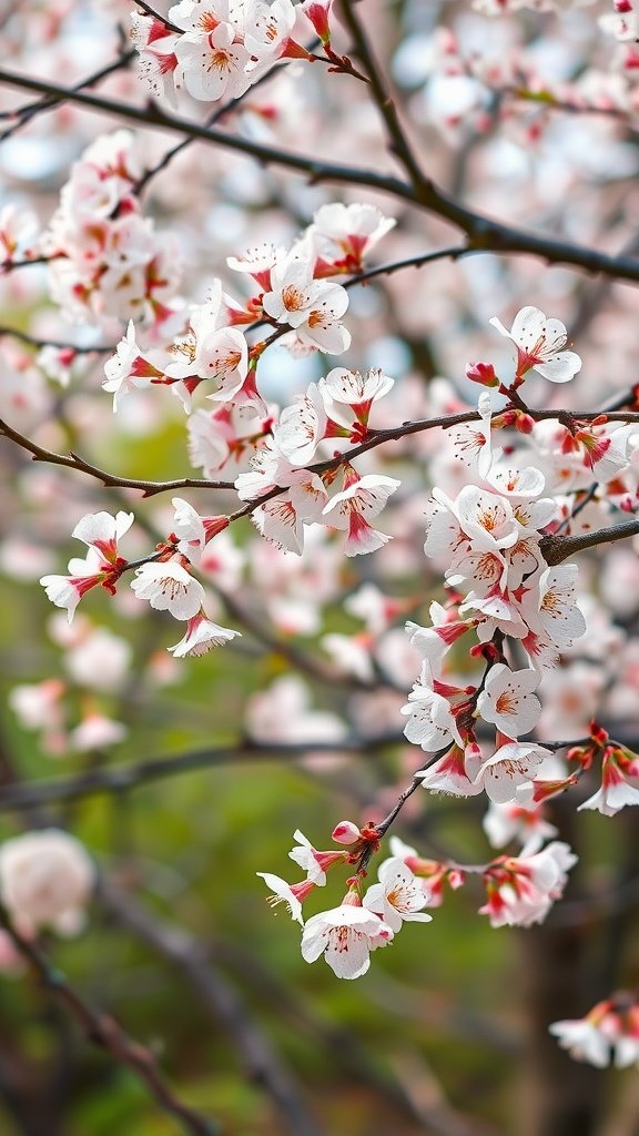 35 Enchanting Spring Wedding Flowers for Your Dream Celebration Close-up of cherry blossoms on a branch, showcasing delicate pink and white petals