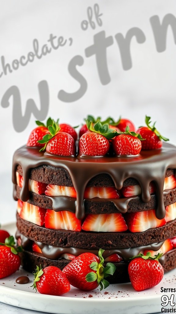 25 Irresistible Valentine’s Day Cake Ideas to Sweeten Your Celebration A beautiful Chocolate-Covered Strawberry Cake with layers of chocolate sponge and fresh strawberries, topped with a glossy chocolate ganache.