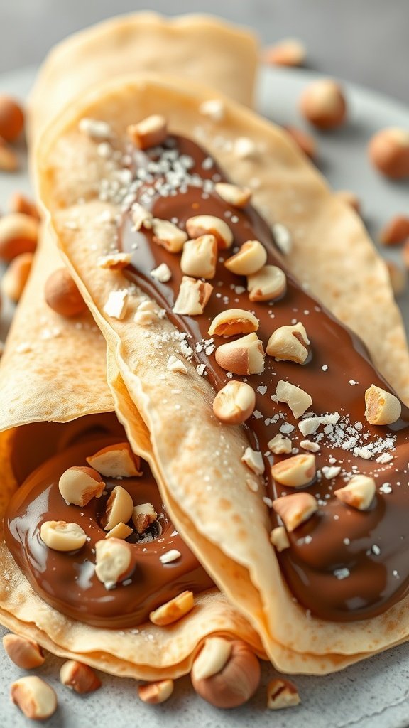 35 Irresistible Valentine’s Day Food Ideas to Celebrate Your Love Chocolate hazelnut spread crepes with chopped nuts on a plate