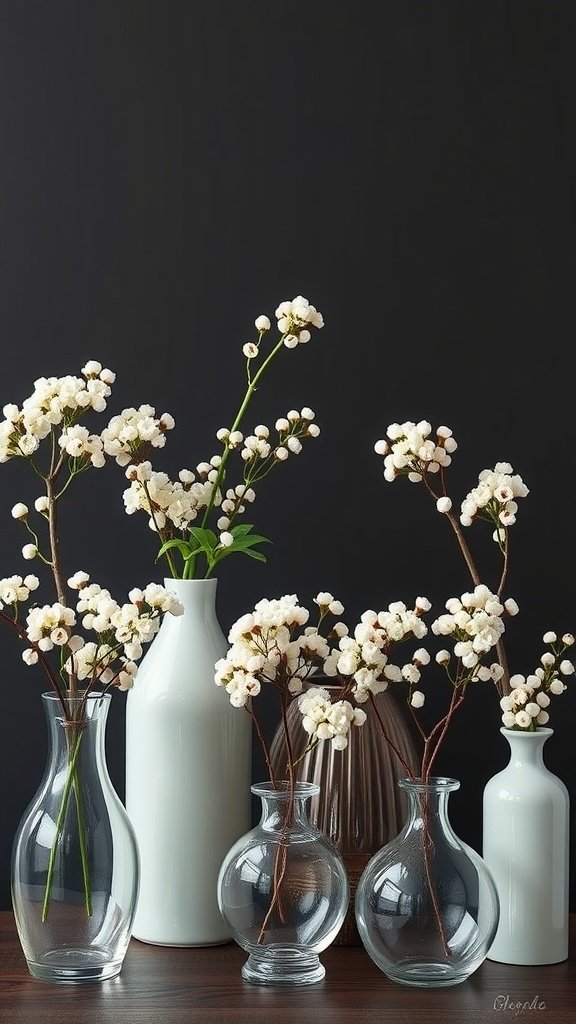 30 Beautiful Baby's Breath Centerpiece DIY Ideas Various vases with baby’s breath flowers arranged on a table