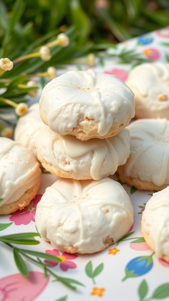 25 Delightful Easter Tea Party Cookies to Impress Your Guests A stack of delicious coconut cream cookies, perfect for Easter tea parties.