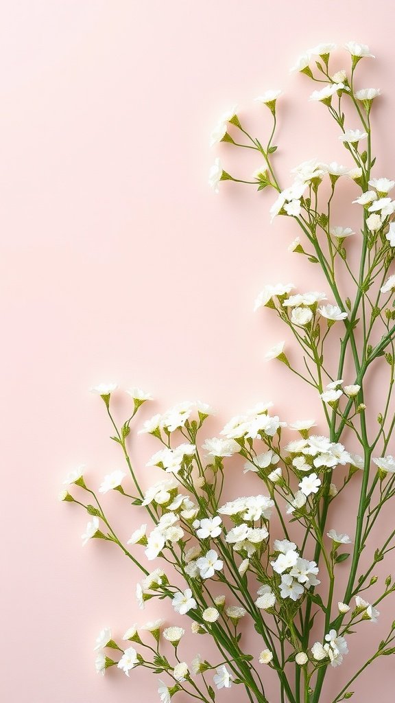 30 Beautiful Baby's Breath Centerpiece DIY Ideas A close-up of baby's breath on a soft pink background, showcasing the delicate white flowers.