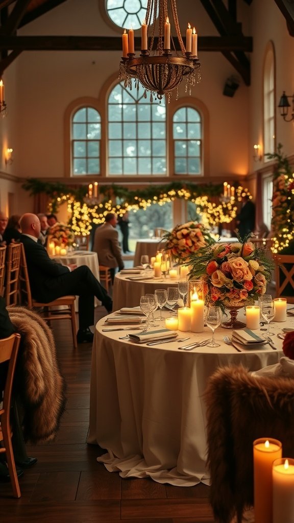 35 Enchanting Ideas for a Magical Winter Wedding Cozy winter wedding reception with candlelit tables and floral decorations