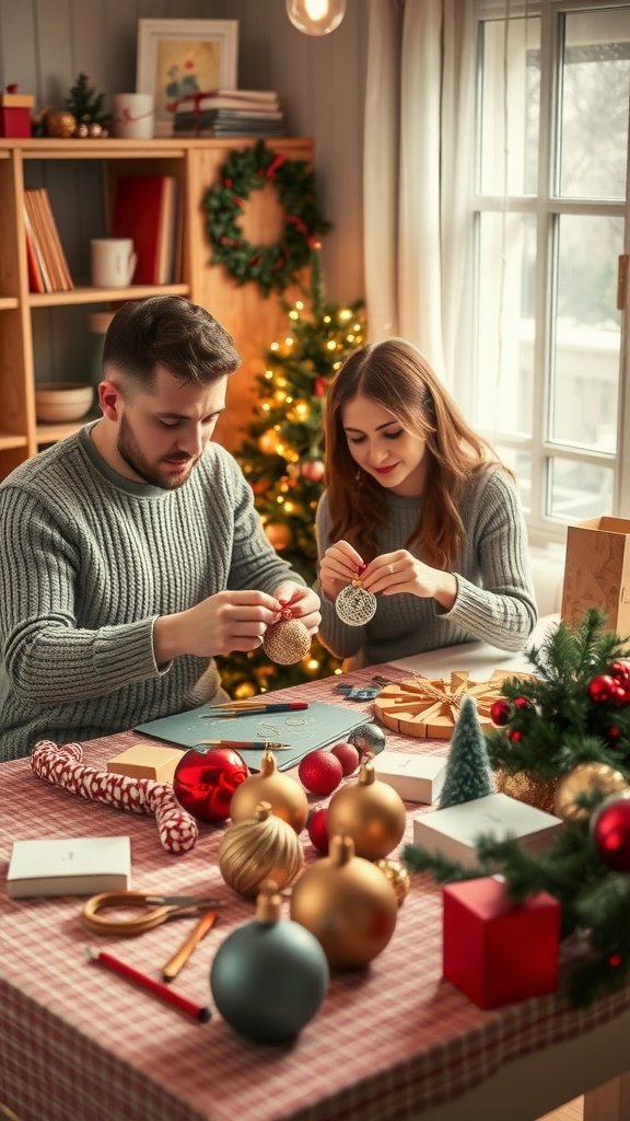 25 Cozy Winter Date Ideas That'll Melt Your Heart (You Won't Believe #5!) A couple making homemade ornaments for winter decorations at a festive table. Winter Date Ideas