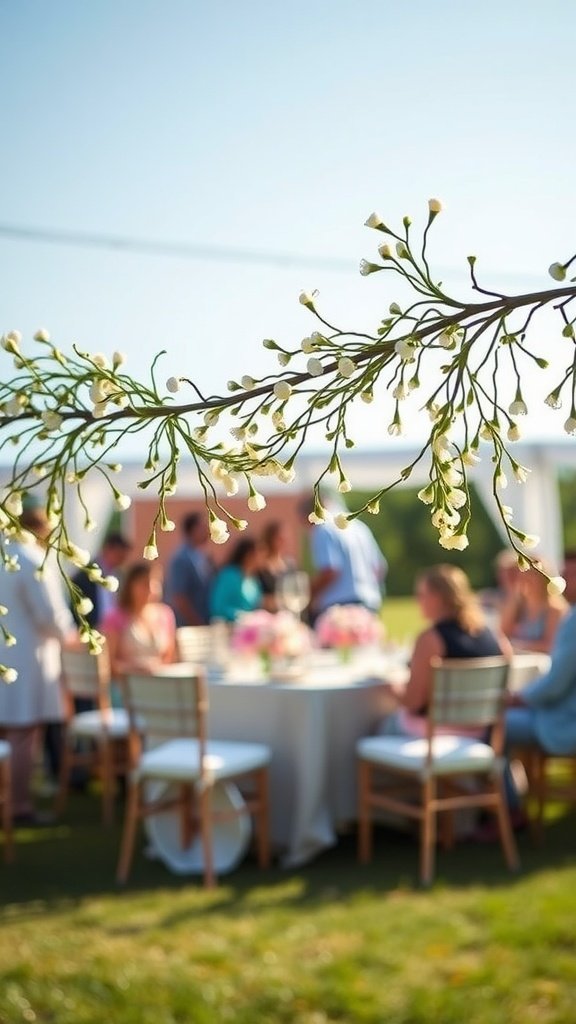 30 Stunning Baby's Breath Bouquets That Will Steal Your Heart (Wait Until You See #4!) A beautiful gathering with a focus on a baby's breath garland in a sunny outdoor setting.