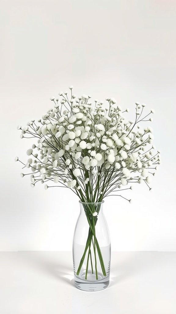 30 Stunning Baby's Breath Bouquets That Will Steal Your Heart (Wait Until You See #4!) A minimalist bouquet of baby's breath flowers in a clear vase