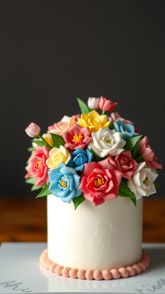 15 Stunning Cake Bouquet Flower Ideas for Your Next Celebration A beautifully decorated cake with colorful flower decorations made of frosting.