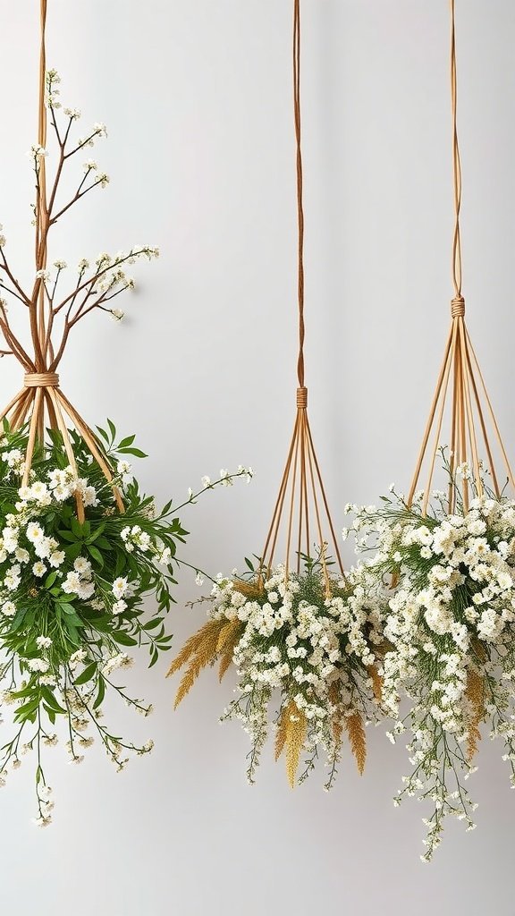 30 Beautiful Baby's Breath Centerpiece DIY Ideas Hanging arrangements of baby's breath and greenery