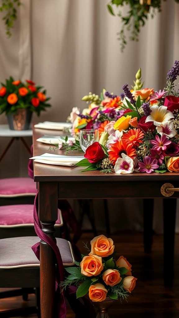 35 Stunning Grazing Table Ideas That Will Wow Your Guests (You Won't Believe #12!) A beautifully arranged grazing table with vibrant flowers and elegant table settings.
