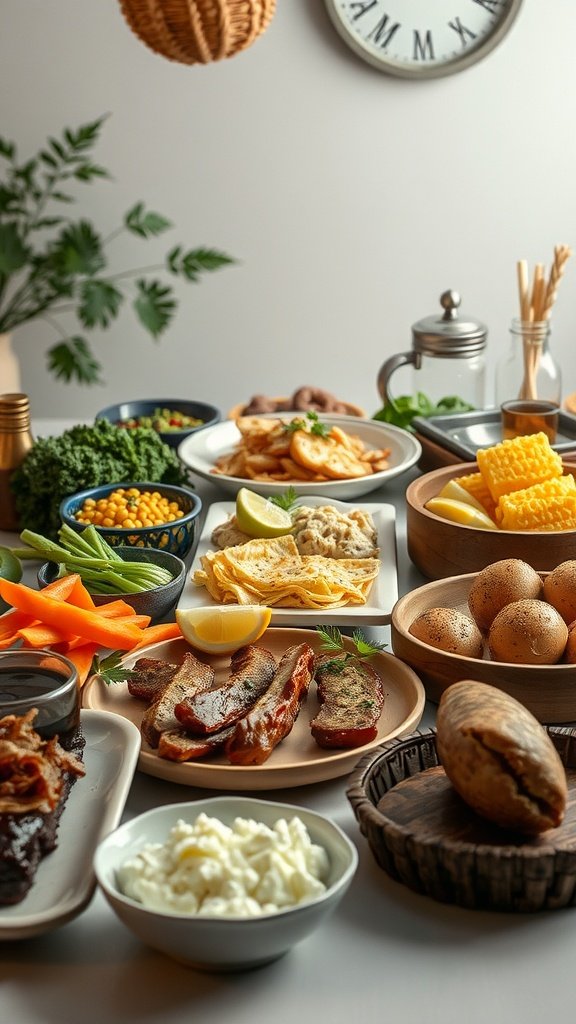 35 Stunning Grazing Table Ideas That Will Wow Your Guests (You Won't Believe #12!) A beautifully arranged grazing table with various foods including meats, vegetables, and cheeses.