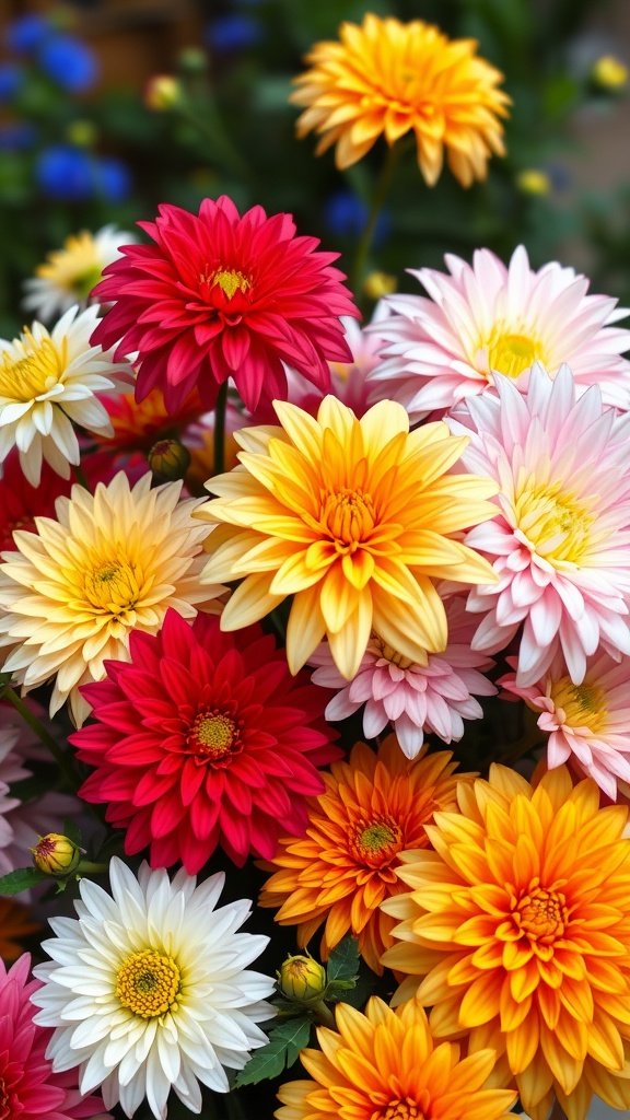 35 Enchanting Spring Wedding Flowers for Your Dream Celebration A vibrant assortment of dahlias in various colors including red, yellow, orange, and white, perfect for spring weddings.