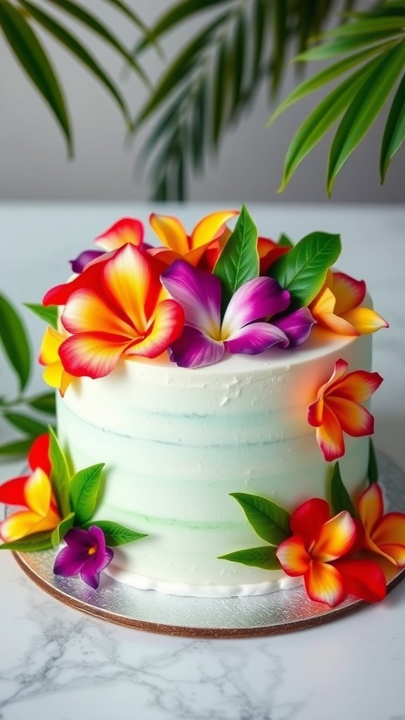 20 Delightful Luau Cake Recipes for Your Tropical Celebration A beautifully decorated cake adorned with vibrant edible flowers