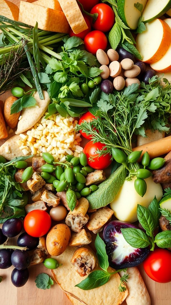 35 Stunning Grazing Table Ideas That Will Wow Your Guests (You Won't Believe #12!) A colorful grazing table featuring various fresh vegetables, fruits, herbs, and cheeses.