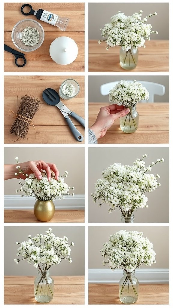 30 Stunning Baby's Breath Wedding Centerpieces for a Dreamy Celebration Step-by-step process of creating DIY baby's breath wedding centre pieces.