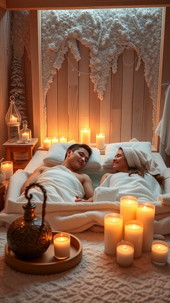 25 Cozy Winter Date Ideas That'll Melt Your Heart (You Won't Believe #5!) A couple enjoying a spa day with candles and a warm atmosphere
