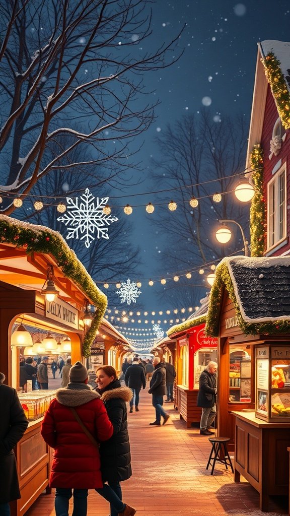 25 Cozy Winter Date Ideas That'll Melt Your Heart (You Won't Believe #5!) A winter festival scene with festive stalls, lights, and people enjoying the atmosphere. Winter Date Ideas
