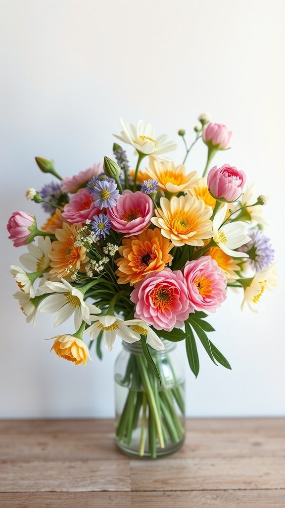35 Enchanting Spring Wedding Flowers for Your Dream Celebration A vibrant bouquet of spring wedding flowers in a glass vase.
