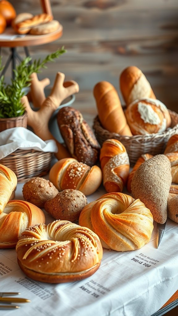 35 Stunning Grazing Table Ideas That Will Wow Your Guests (You Won't Believe #12!) A variety of freshly baked pastries and bread displayed on a table.