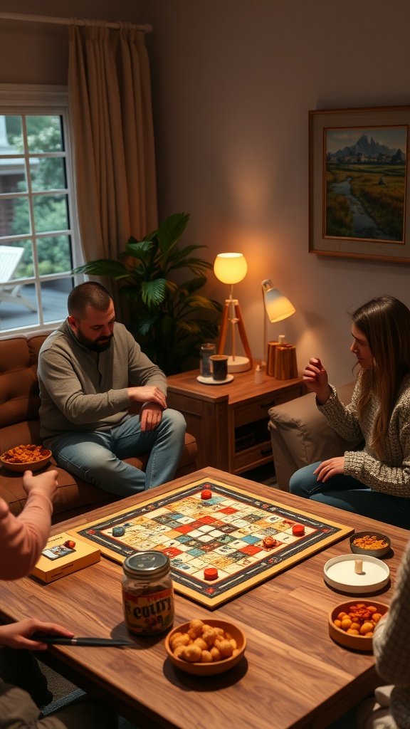 25 Cozy Indoor Date Ideas That'll Ignite the Spark (Prepare for Romance!) Friends enjoying a board game night indoors with snacks. Indoor Date Ideas