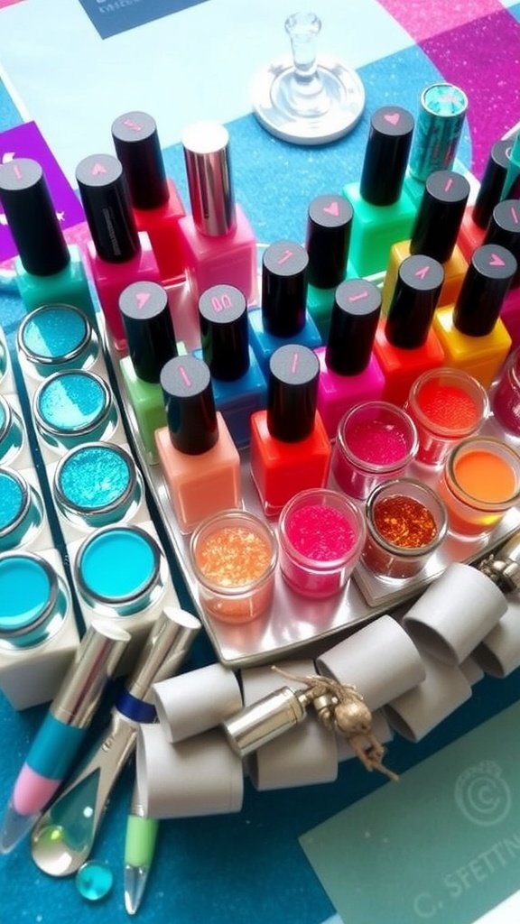 35 Magical Mermaid Party Ideas for an Under-the-Sea Celebration Colorful nail polish display for a mermaid party
