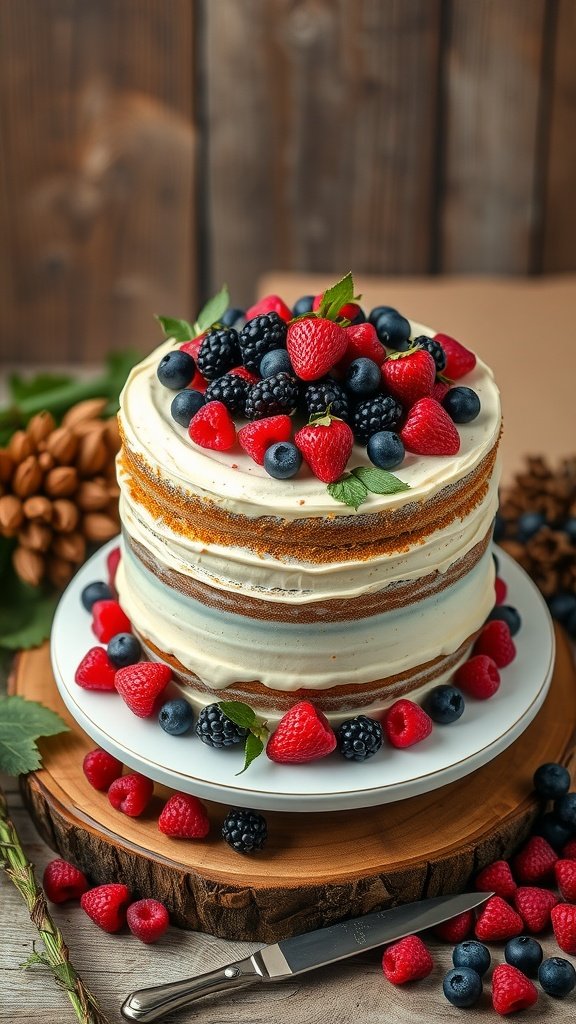 35 Enchanting Forest Wedding Cake Recipes for Your Dream Celebration Gluten-free almond cake topped with fresh berries and mint leaves