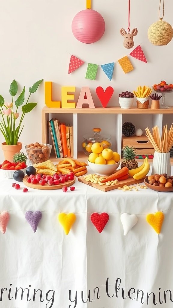35 Stunning Grazing Table Ideas That Will Wow Your Guests (You Won't Believe #12!) Colorful kids grazing table with fruits, snacks, and decorations