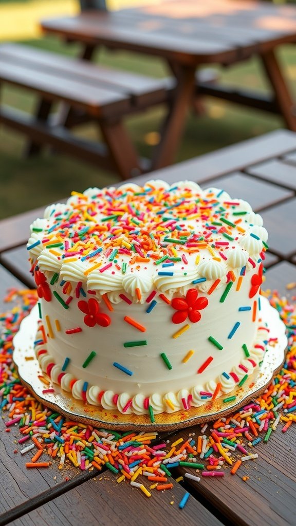 20 Delightful Luau Cake Recipes for Your Tropical Celebration A colorful and festive cake topped with sprinkles, perfect for a luau celebration.