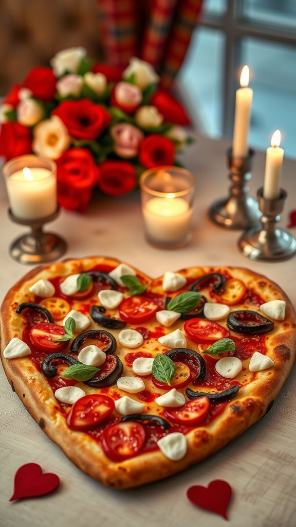 35 Irresistible Valentine’s Day Food Ideas to Celebrate Your Love A heart-shaped pizza topped with fresh ingredients ready for Valentine's Day.