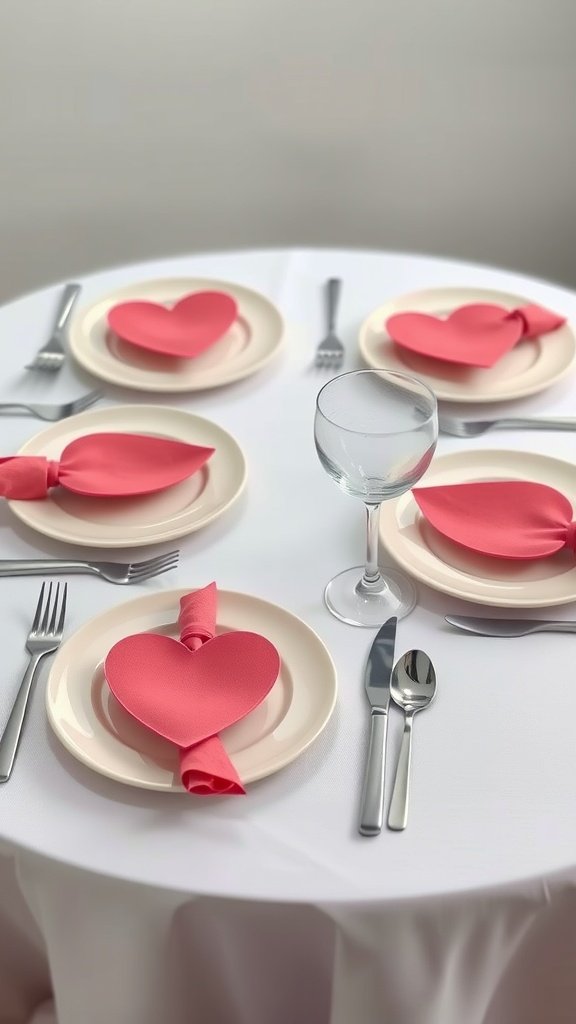 25 Stunning Valentines Table Decor Ideas That Will Make Your Dinner an Unforgettable Romance! A beautifully set table with heart-shaped pink napkins and plates for Valentine's Day. Valentines Table Decor