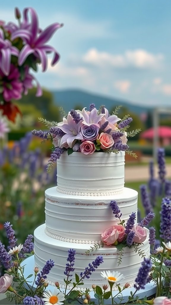 35 Enchanting Forest Wedding Cake Recipes for Your Dream Celebration Honey lavender cake with floral decorations