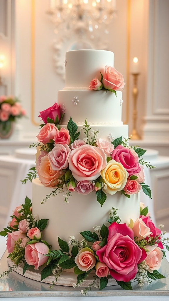 15 Stunning Cake Bouquet Flower Ideas for Your Next Celebration Wedding cake decorated with vibrant flowers and greenery.