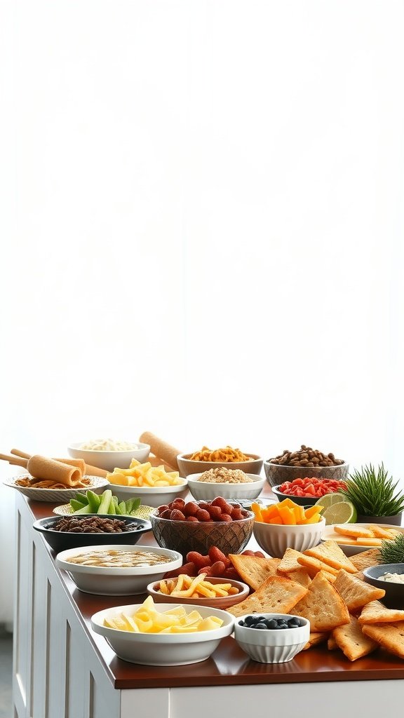 35 Stunning Grazing Table Ideas That Will Wow Your Guests (You Won't Believe #12!) A grazing table filled with fruits, snacks, and dips, set up for an interactive food station.