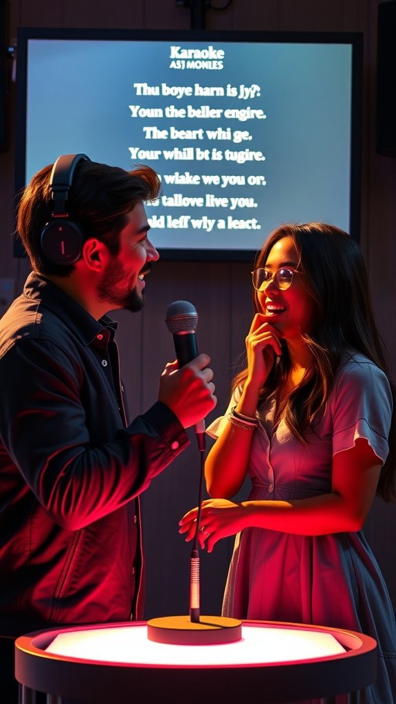25 Cozy Indoor Date Ideas That'll Ignite the Spark (Prepare for Romance!) Couple having fun during a karaoke night in their living room