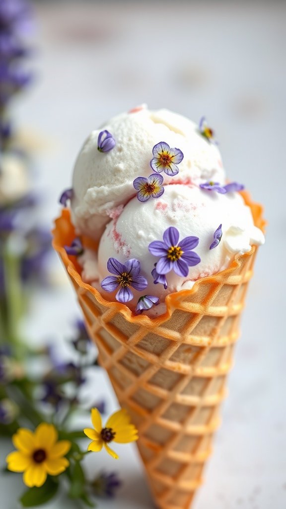 35 Irresistible Valentine’s Day Food Ideas to Celebrate Your Love A delicious cone of lavender honey ice cream topped with edible flowers.