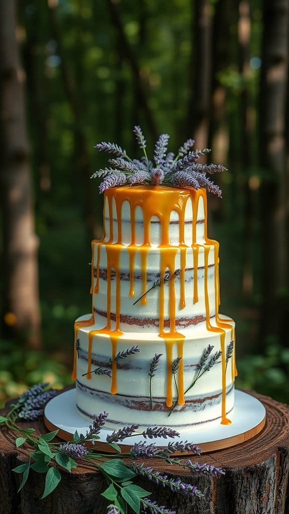 35 Enchanting Forest Wedding Cake Recipes for Your Dream Celebration A beautiful lavender-infused wedding cake with honey glaze and elegant decoration.