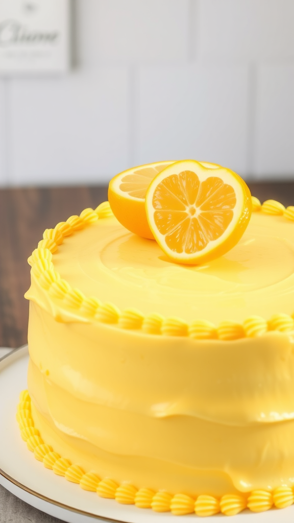 25 Irresistible Valentine’s Day Cake Ideas to Sweeten Your Celebration A beautifully layered Lemon Love Cake topped with lemon slices, displayed on a white plate with fresh lemons beside it.